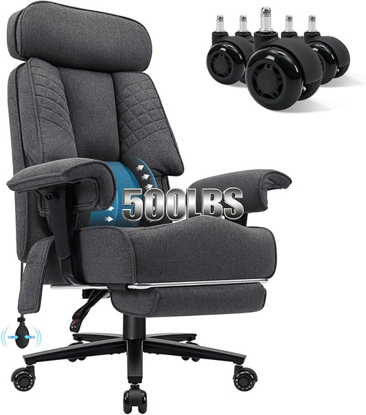 HOFFREE 500lbs Big and Tall Office Chair for Heavy People Executive Office Chair with Wide Seat High Back Computer Desk Chair with Adjustable Lumbar Support Grey Fabric