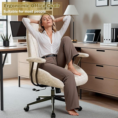 Home Office Chair,Ergonomic Computer Chair with Lumbar Support Adjustable Height,Mid-Century Modern Office Chair with Rolling Swivel Chair for Home Office Game Study(PU Leather High Back Chair,Beige)