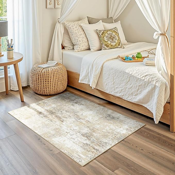 RELEANY Washable Area Rugs 3'x5' Non-Slip Modern Abstract Soft for Living Room Entryway Bedroom Kitchen, Print Pattern, Neutral Brown Gray