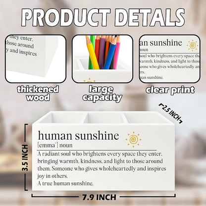 Human Sunshine Gifts Pen Pencil Holder Organizer for Desk, Thank You Appreciation Gifts for Teacher Coworker Women Men, Inspirational Wooden Box Sign for Home Office Desk Tabletop Decorations