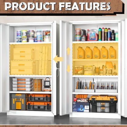 INTERGREAT Metal Lockable Storage Cabinet, 72” H Storage Cabinets with 2 Doors and 4 Adjustable Shelves for Office, Home, Garage, Pantry (Assembly Required, White)