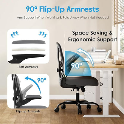 Office Chair Ergonomic Desk Chair - Mesh Computer Chair Breathable Task Chair with Wheels Adjustable Lumbar Support Home Desk Office Chairs with Flip up Armrest Gray 2 Pack