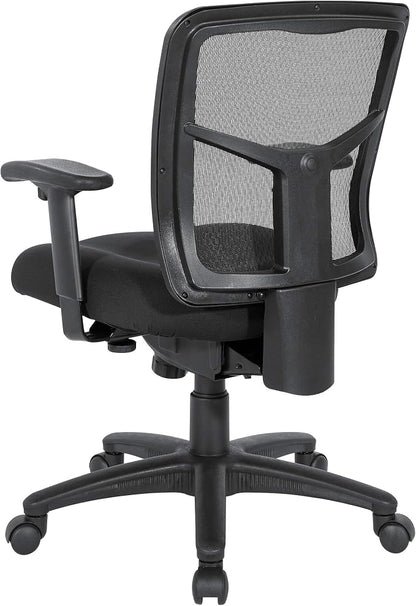 Office Star ProGrid Breathable Mesh Back Manager's Office Chair with Built-in Lumbar Support and Height Adjustable Padded Arms, Coal FreeFlex Fabric