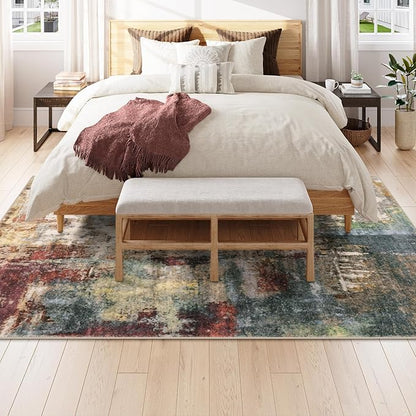 Lahome Modern Abstract Area Rug 6x9 Rugs for Living Room, Washable Bedroom Rug Aesthetic Low Pile Non Slip, Red Soft Indoor Contemporary Carpet for Dining Room Table Apartment