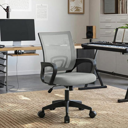 Magshion Ergonomic Office Desk Chair, Mid-Back Mesh Computer Chair, Swivel Chair with Breathable Backrest & Lumbar Support, Adjustable Height for Gaming, Work, Study, 300 Lbs Capacity, Light Gray