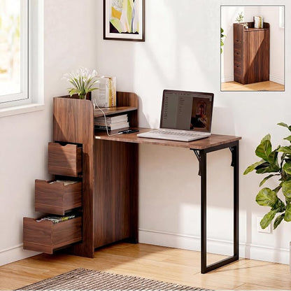 LAUSAINT HOME Wall Mounted Foldable Desk, Space Saving Hidden Desk with Storage & Power Outlet, Fold Out Table for Small Spaces, Home Office Bedroom (Walnut)