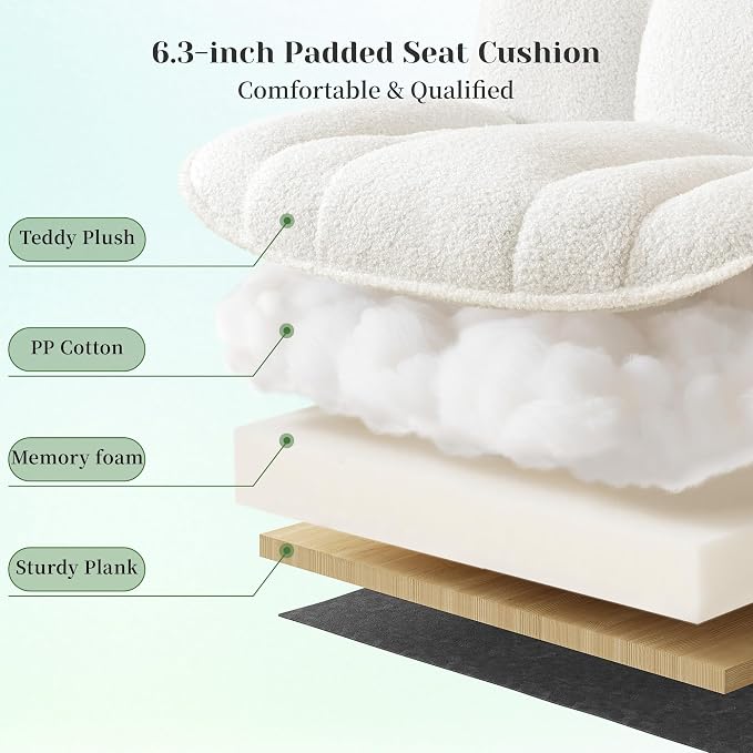 DurayLoly Cross Legged Office Chair with Foot Rest, 6.3" Thick Cushioned Criss Cross Chair with Wheels, Height Adjustable Swivel Vanity Chair for All-Day Comfort (White)