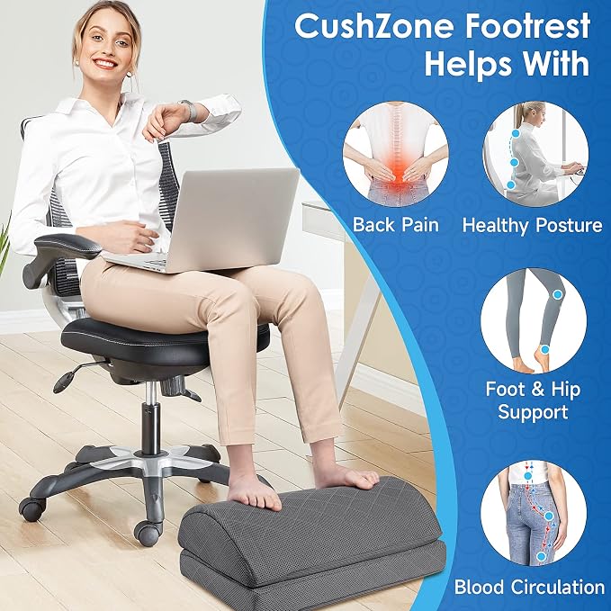 CushZone Foot Rest,Desk & Gaming Accessories,Foot Rest for Under Desk at Work,Comfortable Footrest with 2 Adjustable Heights & Removable Cover, Office Desk Accessories（Gray-20 in）