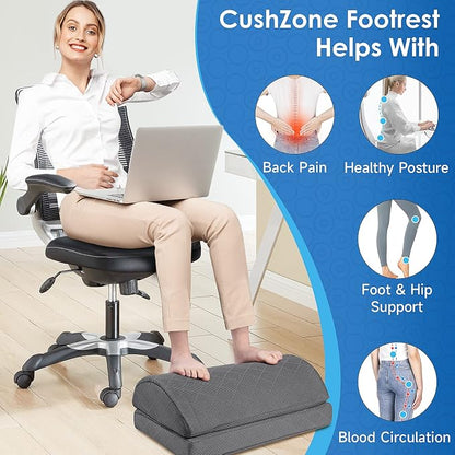 CushZone Foot Rest,Desk & Gaming Accessories,Foot Rest for Under Desk at Work,Comfortable Footrest with 2 Adjustable Heights & Removable Cover, Office Desk Accessories（Gray-20 in）
