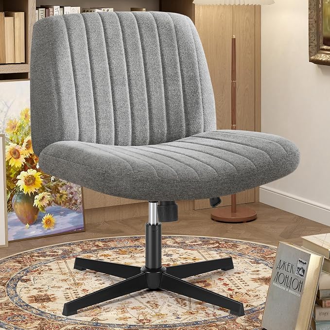 OLIXIS Criss Cross Legged Chairs Armless No Wheels Wide Seat Height Adjustable Swivel Padded Fabric Home Office Desk Seating for Bedroom, Student, Study Room