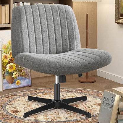 OLIXIS Criss Cross Legged Chairs Armless No Wheels Wide Seat Height Adjustable Swivel Padded Fabric Home Office Desk Seating for Bedroom, Student, Study Room