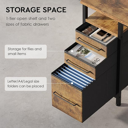 Ｍａｉｈａｉｌ Maihail Small Desk with Drawers, 40 inch Computer Desk with Shelves, Writing Desk with Storage, Small Office Desk with Metal Frame, Rustic Brown2