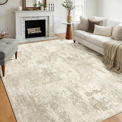 RELEANY Washable Area Rugs 6'x9' Non-Slip Modern Abstract Soft for Living Room Entryway Bedroom Kitchen, Print Pattern, Beige Cream Brown