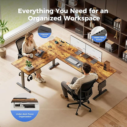 Agilestic Electric L Shaped Standing Desk 63 x 55 Inch with Power Outlet, Height Adjustable Corner Stand up Desk with Cable Management,Sit Stand Home Office Workstation with Splice Board, Rustic Brown