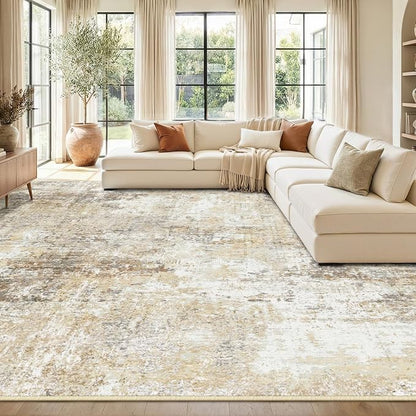 RELEANY Washable Area Rugs 9'x12' Non-Slip Modern Abstract Soft for Living Room Entryway Bedroom Kitchen, Print Pattern, Neutral Brown Gray