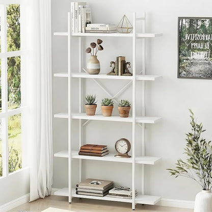 Bookshelf 5 Tiers White Wooden Storage Shelf,Modern Open Display Storage Bookcase Book Organizer,Metal Bookshelf Standing Storage Shelf Tall Shelving Units for Home Office Study