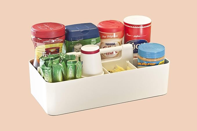 -Large Portable Caddy, DIY Dividers, 8 Compartments, School Office Supplies Home Business Organizer,Portable Basket with Handle Storage Organizer Modern Made in USA (4 PACK, Ivory)