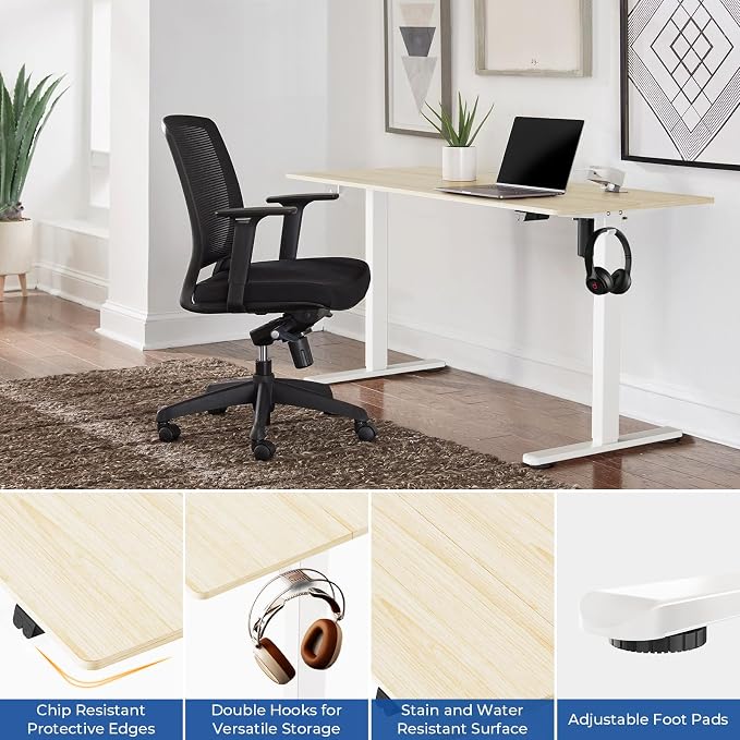 Our Modern Space Height Adjustable 55" Electric Standing Desk - Upgraded Ultra Durable Home Office Large Rectangular Computer or Laptop Sit Stand Workstation - 55 x 24 Inch