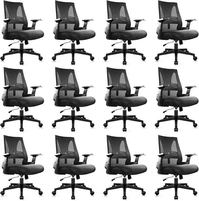 CLATINA 500lbs Big and Tall Office Chair Heavy Duty Mesh Ergonomic Computer Chairs with Adjustable Lumbar Support and Wide Comfy Seat for Home Office Conference Heavy People, Black, 12 Pack