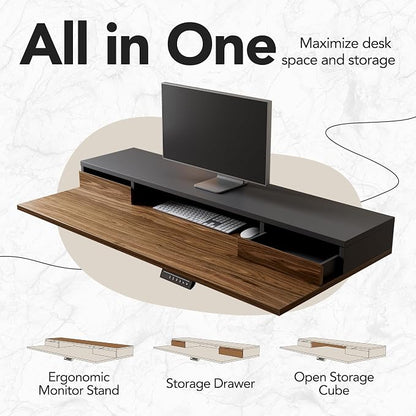 HUANUO Electric Standing Desk with 6 Drawers, 55 Inch Height Adjustable Stand Up Desk with Storage, Computer Workstation Compatible with Monitor Stand for Home Office, Black Walnut