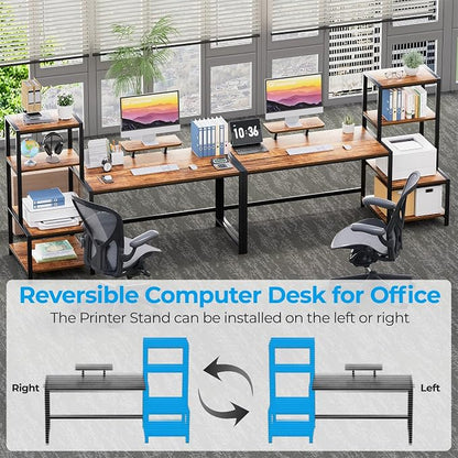 GreenForest Computer Desk 58 inch with Printer Shelf, Reversible Office Desk with Monitor Stand and 2 Hooks, Home Workstation for Study Writing Working Gaming, Brown