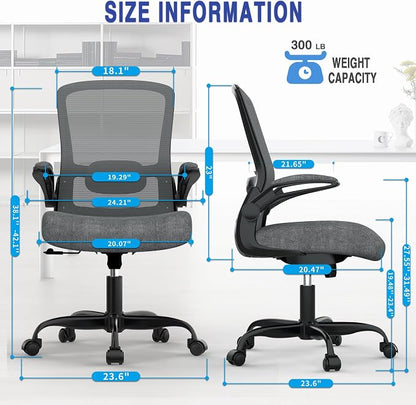Mimoglad Ergonomic Office Chair - Desk Chair with Flip-up Armrests & 135° Recline, Adjustable Lumbar Support - Space-Saving Task Chair for Business/Team Office & Home (Iron Gray, 300lbs)
