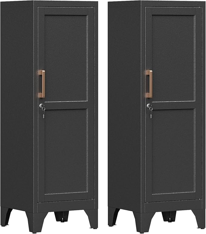 46"H Black Metal Locker Set of 2,Small Locking Cabinet with 1 Door and 2 Adjustable Shelves For Employees,3 Tier Small Storage Cabinet with Detachable Legs for Kitchen, Office,School,Gym,Easy Assembly