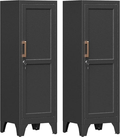 46"H Black Metal Locker Set of 2,Small Locking Cabinet with 1 Door and 2 Adjustable Shelves For Employees,3 Tier Small Storage Cabinet with Detachable Legs for Kitchen, Office,School,Gym,Easy Assembly