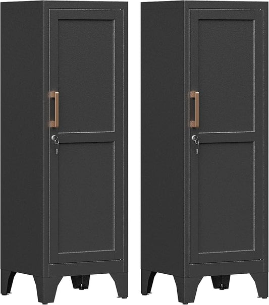 46"H Black Metal Locker Set of 2,Small Locking Cabinet with 1 Door and 2 Adjustable Shelves For Employees,3 Tier Small Storage Cabinet with Detachable Legs for Kitchen, Office,School,Gym,Easy Assembly