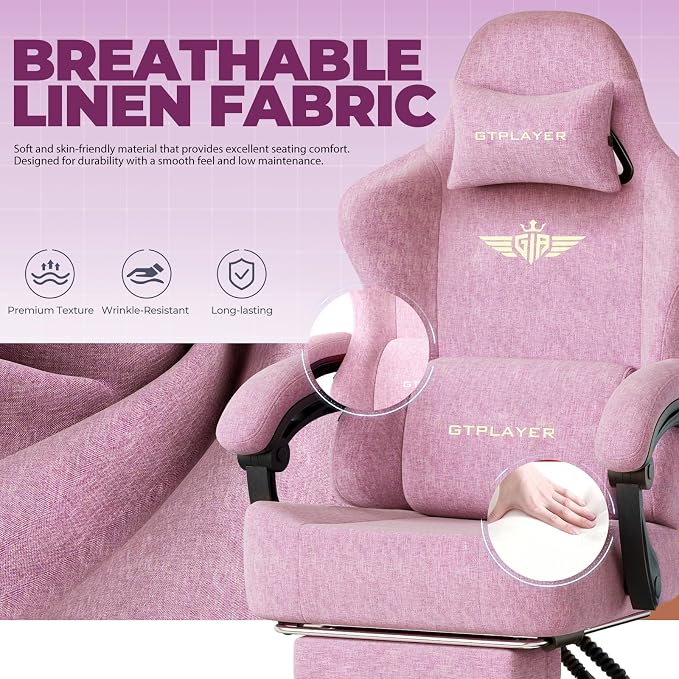 GTPLAYER Big and Tall Gaming Chair 400lbs Heavy Duty Office Chair with Foot Rest, High Back Pocket Spring Ergonomic Computer Chair for Adults, Wide Comfy Seated Cushion with Linkage Armrests, Pink