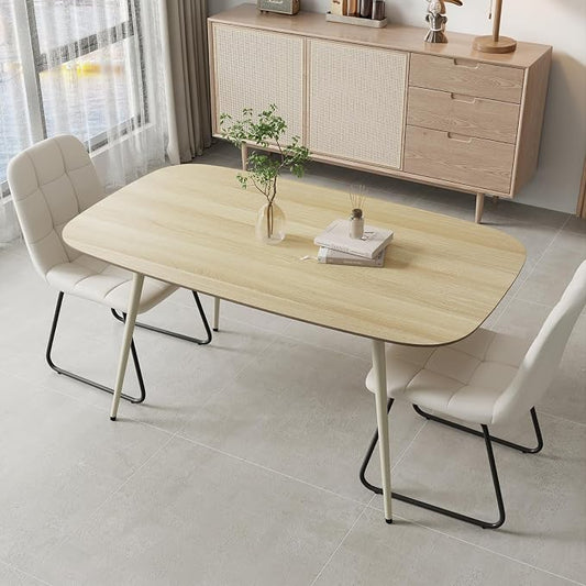 HIPIHOM 47.2'' Dining Table Set for 2,Modern Wood Dining Table,Leather Dining Chairs 2,Table and Chairs Set of 2,Ideal for Kitchen Dining Room (Cat Scratch Table + 2 White Chairs, 47.2")
