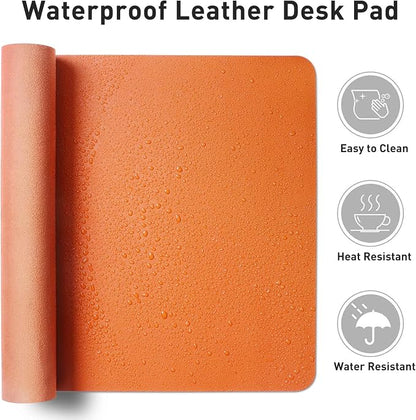 Aothia Faux Leather Desk Mat - Large Mouse Pad, Non-Slip PU Leather Blotter, Waterproof Writing Surface for Office and Home (Hermes Orange, 55" x 17")