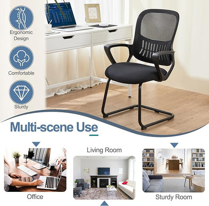 DUMOS Office Desk Chair with Sled Base Set of 2, Ergonomic Executive Mesh Computer Chairs with Lumbar Support for Home Bedroom Waiting Reception Guest Student