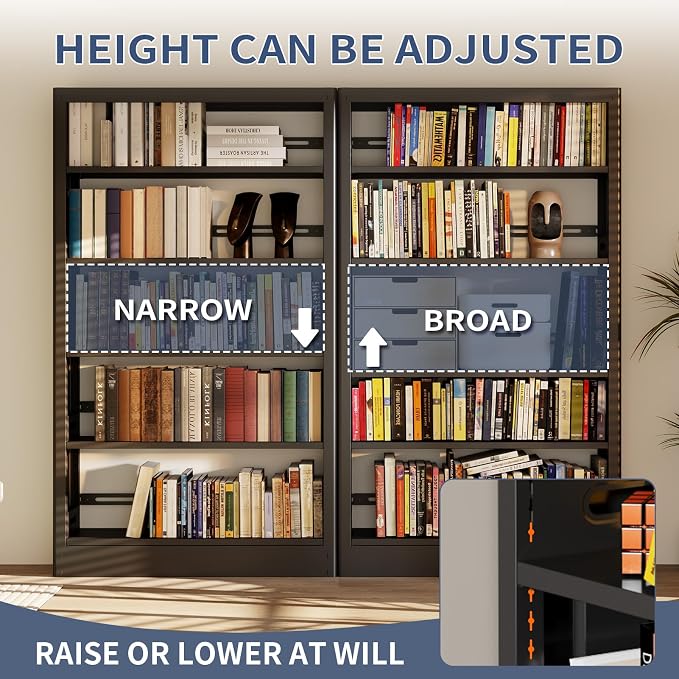 71" Expandable Combination Metal Bookshelf,5 Tier Library Bookcase with Adjustable Shelves,Heavy Duty Bookshelves and Bookcases,Modern Book Shelf Tall Book Case/Shelves (108.3" W, Black)