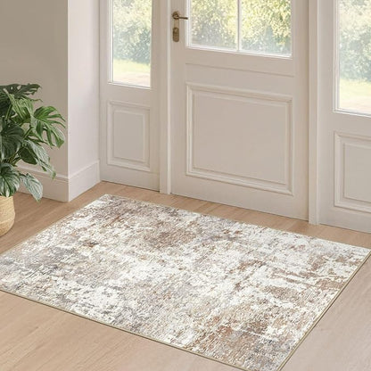 2x4 Rug Washable Runner Rug: Small Abstract Modern Non-Slip Soft Accent Doormat Stain Resistant Floor Throw Mat for Entryway Kitchen Bedroom Nursery Entry Dorm- Brown