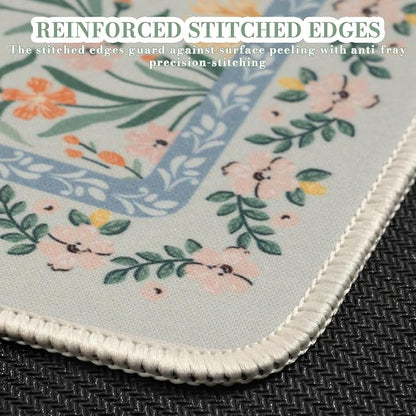 iCasso Aesthetic Small Floral Mouse Pad, Mini Portable Travel Mousepad, Anti-Slip and Comfortable Cloth Mouse Mat 7.9"x9.5" with Stitched Edges for Computer, Laptop, Office, Home(Green Floral)