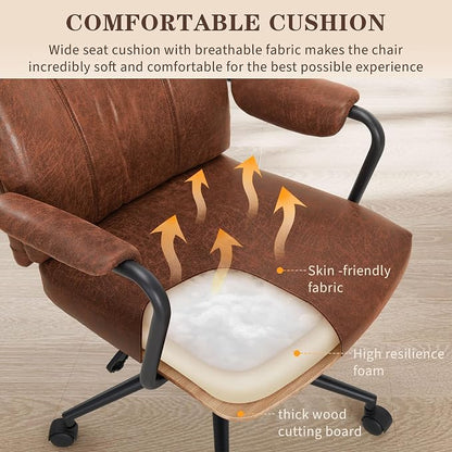IWMH Office Chair, Executive Computer Chair, Mid Century Vintage Fabric Desk Chairs with High Bakc, Ergonomic Lumbar Support, Height Adjustable for Home Office, Brown