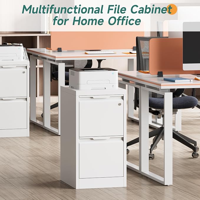 2 Drawer File Cabinet with Lock, Small Filing Cabinets for Home Office,17.8" D Metal File Cabinet for Under Desk, Vertical White File Cabinets for Legal/Letter Size File, Easy Assembly