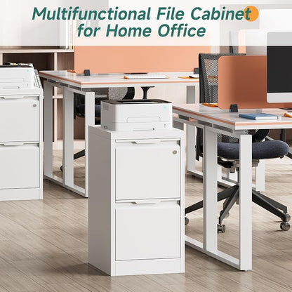 2 Drawer File Cabinet with Lock, Small Filing Cabinets for Home Office,17.8" D Metal File Cabinet for Under Desk, Vertical White File Cabinets for Legal/Letter Size File, Easy Assembly