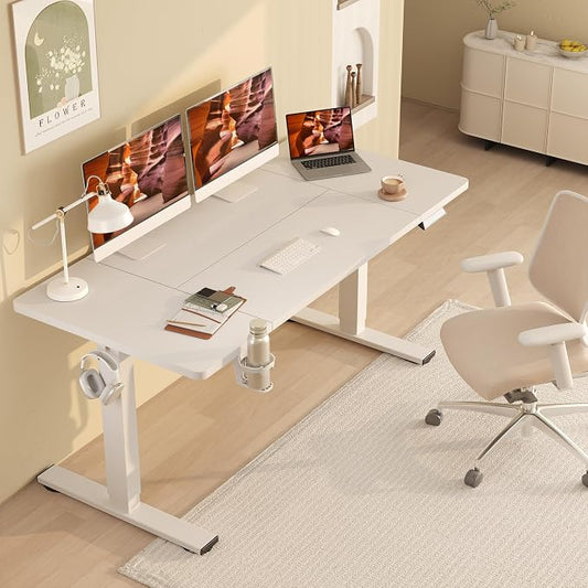 Standing Desk,Large 71x31 Inches Height Adjustable Stand Up Desks with Cable Management, Home Office Computer Desk 2 Box Packaging with Cup Holder & Memory Preset,White