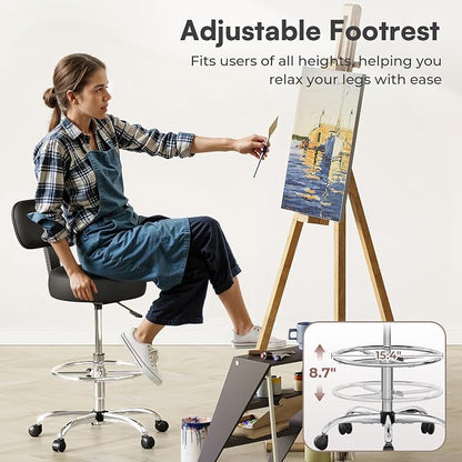 SUPERJARE Drafting Chair with Back, Set of 3, Swivel Barstools, Adjustable Height Rolling Stool with Footrest, Standing Desk Chair for Counter Height Desk, Shop, Home & Kitchen, Clinic & Studio, Black