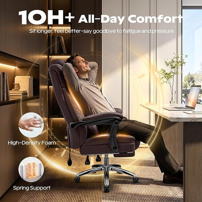 Office Desk Chair with Footrest, Big and Tall Executive Office Computer Chair, Extra Wide 400LBS Heavy Duty Office Chair, High Back Ergonomic Office Gaming Chair with Adjustable Lumbar Support