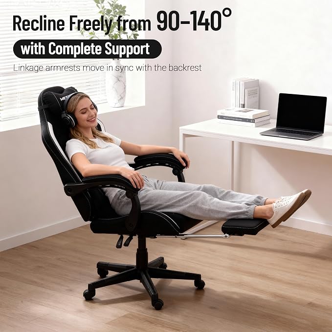 Big and Tall Gaming Chair Fabric with Pocket Spring Cushion, High Back Heavy Duty Gaming Chairs for Adults with Massage Lumbar Support, Ergonomic Computer Chair with Footrest for 400LBS Black