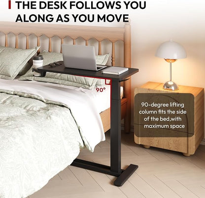 SANODESK Mobile Standing Desk with Hidden Wheels,Pneumatic Laptop Desk Rolling Computer Cart Movable Height Adjustable Small Sit Stand Desk for Home Office(31.5" W x 17.7" D, Black)