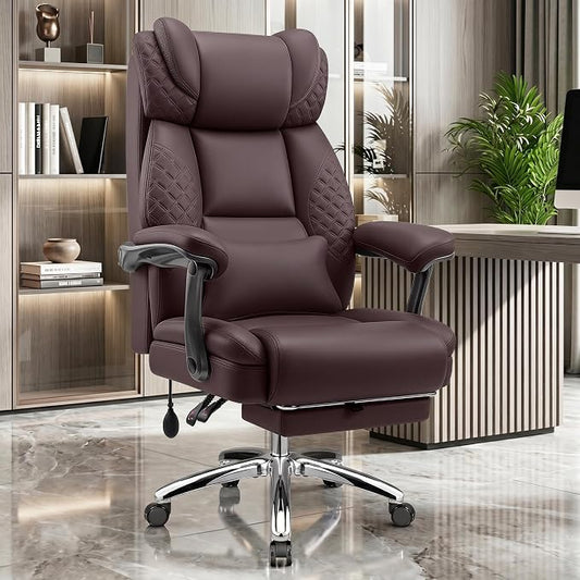 Office Desk Chair with Footrest, Big and Tall Executive Office Computer Chair, Extra Wide 400LBS Heavy Duty Office Chair, High Back Ergonomic Office Gaming Chair with Adjustable Lumbar Support