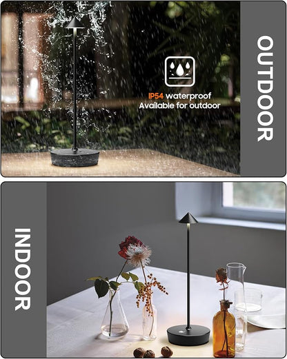 Cordless Table Lamps Rechargeable, 6000mAh Battery Operated LED Desk Lamp Outdoor Waterproof Portable Touch Dimmable Table Night Light for Patio Restaurant Dining Home Black