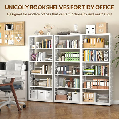 UNICOLY 5 Tier White Bookshelf, 55" H Tall Bookshelf with 5 Storage Shelves, Heavy Duty Deep Shelves, Open Shelf Bookcase with 5 Bookends, Modern Display Shelves for Books, Toys, CD, W23×D10“