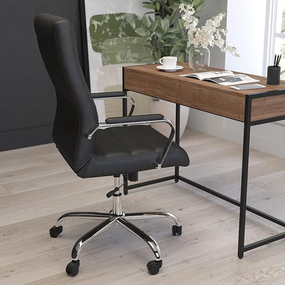 Merrick Lane Milano Contemporary High-Back Black Faux Leather Home Office Chair with Padded Chrome Arms
