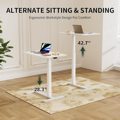 Mobile Standing Desk with Hidden Wheels,Adjustable Pneumatic Standing Laptop Desk,Rolling Teacher Overbed Bedside Table for Home,Office,Classroom,White