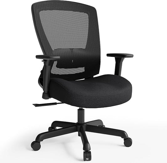 ELABEST Mesh Office Chair,Ergonomic Computer Desk Chair,Sturdy Task Chair- Adjustable Lumbar Support & Armrests,Tilt Function,Comfort Wide Seat,Swivel Home Office Chair (Noir Black (Padded Seat))